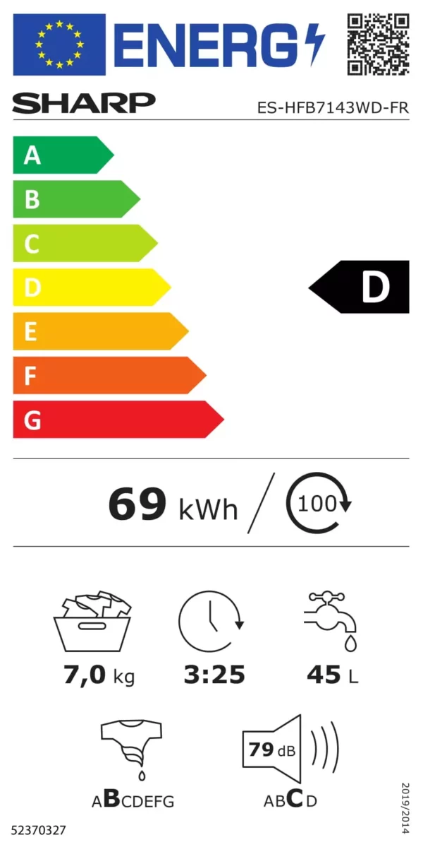 LAVE LINGE FRONTAL SHARP 7 KG 1400 TR CLASSE D – Image 3